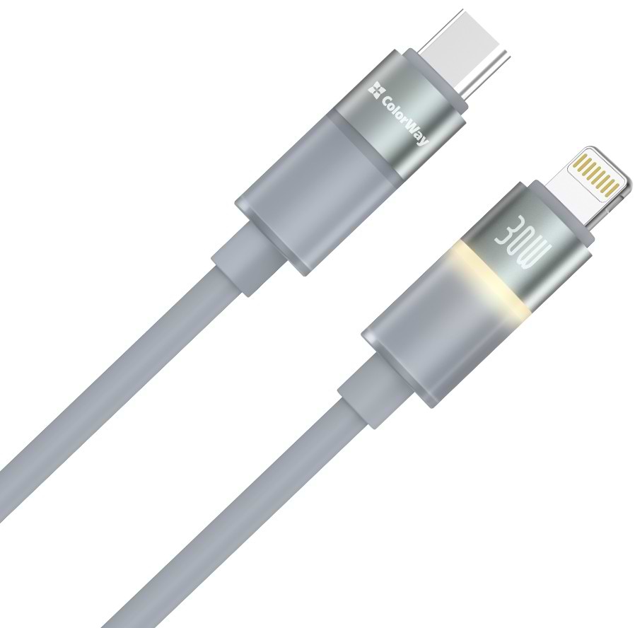 Кабель Colorway Type-C - Apple Lightning (warm light) (PD Fast Charging 30W) 1м Gray (CW-CBPDCL092-GR)